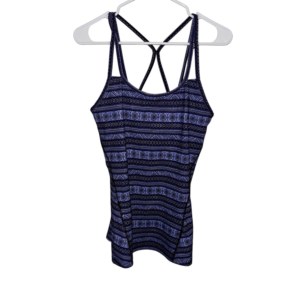Gaiam Womens Blue Black Geometric Medallion Strappy Racerback Yoga Tank Top M